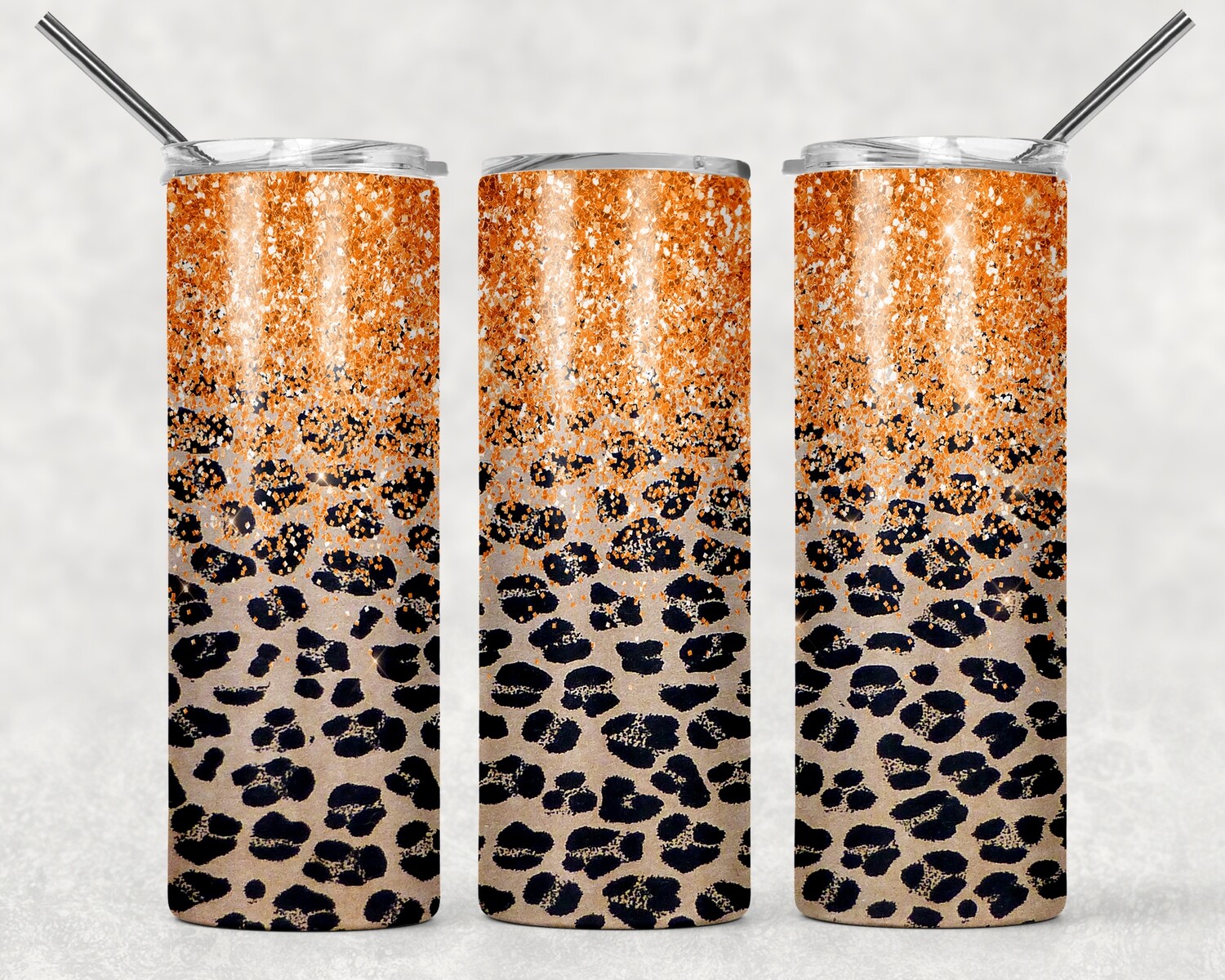 Bright Orange Glitter Cheetah Print Leopard Print Tumbler