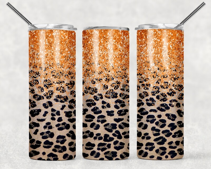 Bright Orange Glitter Cheetah Print Leopard Print Tumbler
