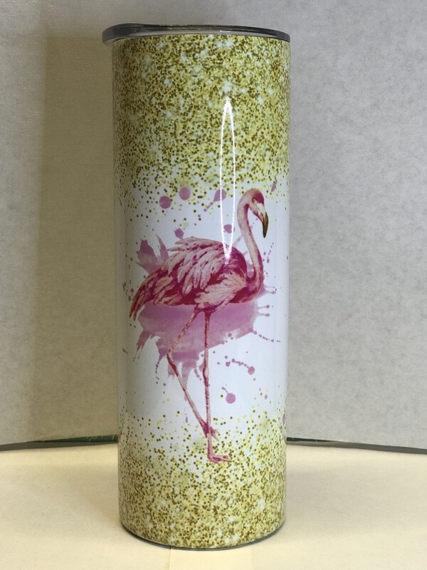 Flamingo Glitter Gold Tumbler
