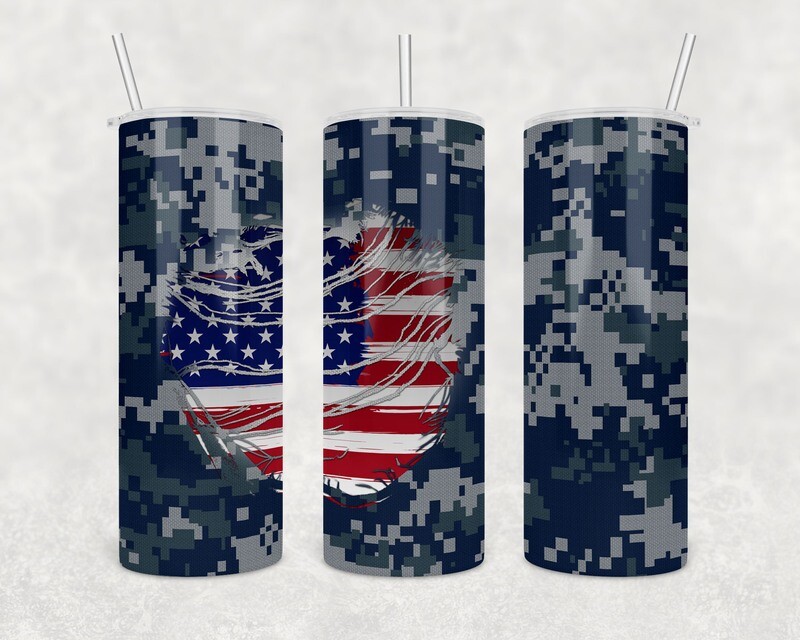 Camo Navy Blue USA Tumbler With Your Text