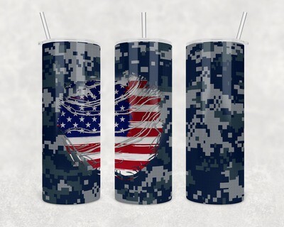 Camo Navy Blue USA Tumbler With Your Text
