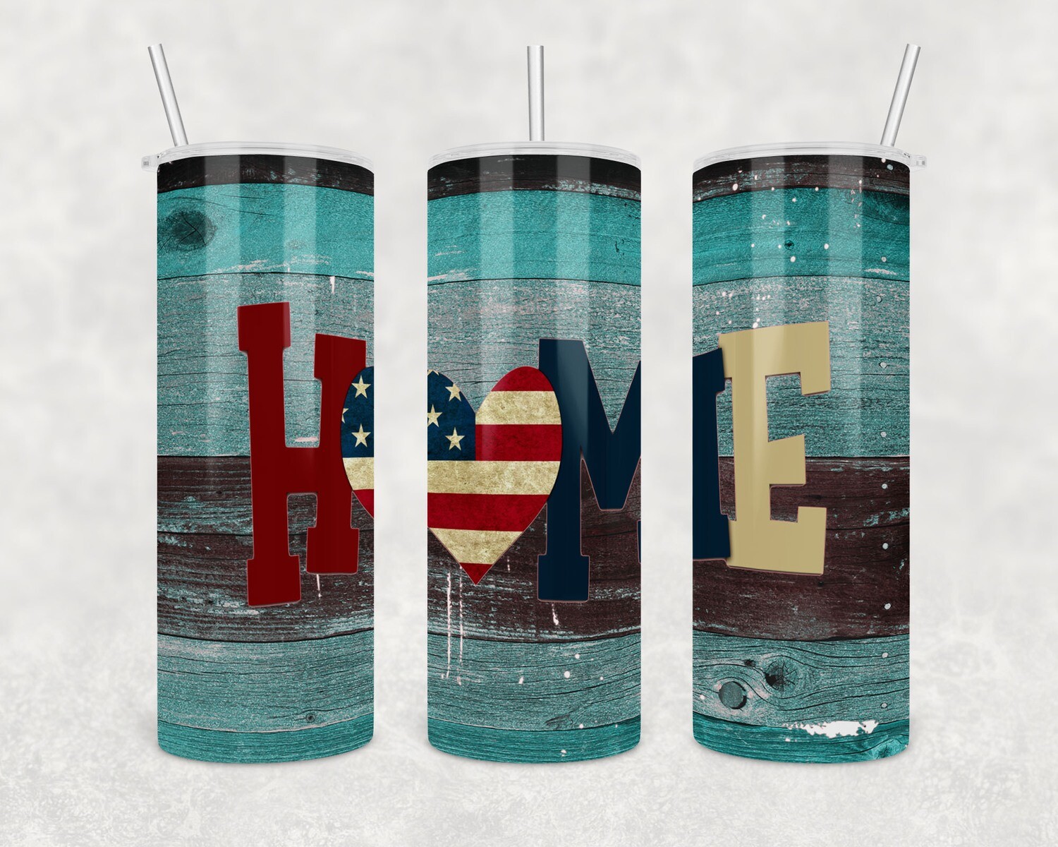 Home Patriotic Heart Woodgrain Tumbler