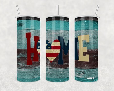 Home Patriotic Heart Woodgrain Tumbler