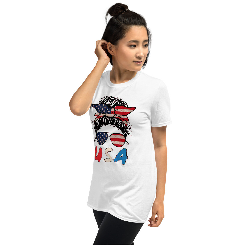 Messy Bun American Flag USA T-Shirt