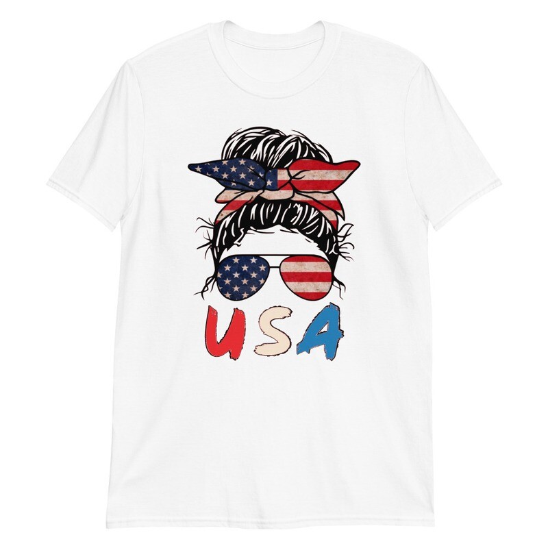 Messy Bun American Flag USA T-Shirt