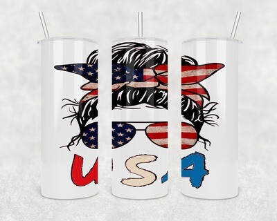 Messy Bun USA American Flag Tumbler