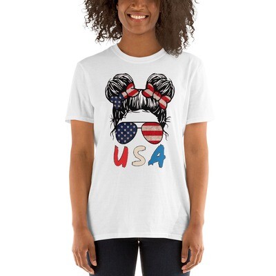 Space Bun American Flag USA T-Shirt