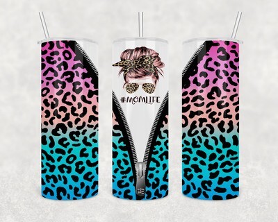 #Mom Life Zipper Cheetah Tumbler