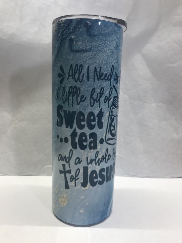 Sweet Tea and Jesus Aqua Blue Beach Glitter Tumbler