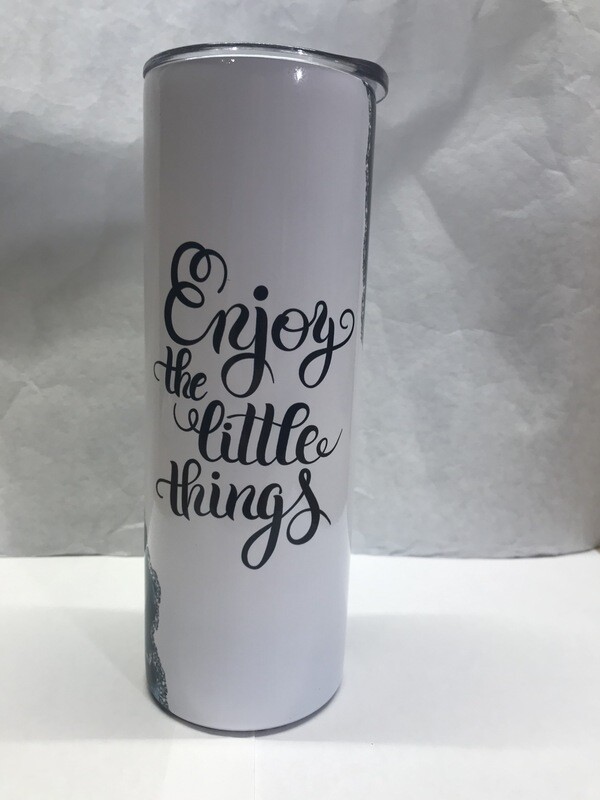Blue Gold and White Enjoy the Little Things Agate Galaxy Tumbler
