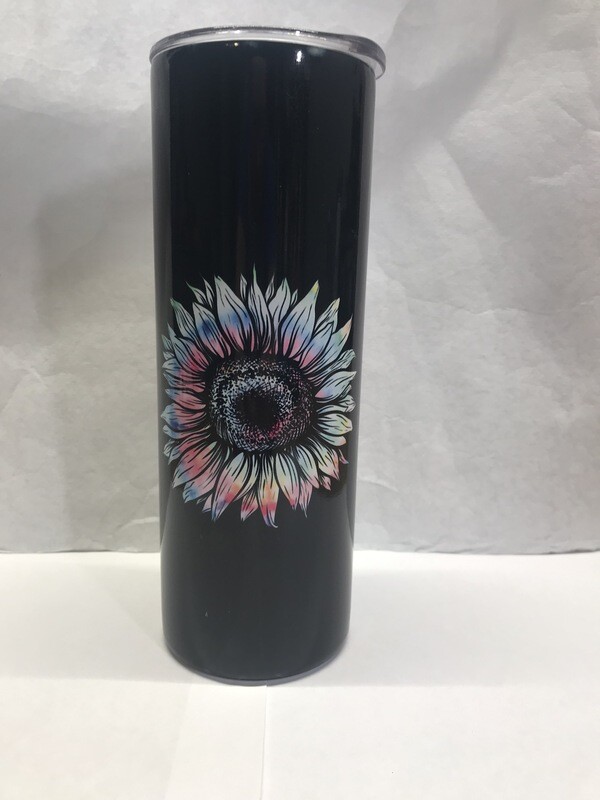 Black Confetti Glitter Sunflower Tumbler