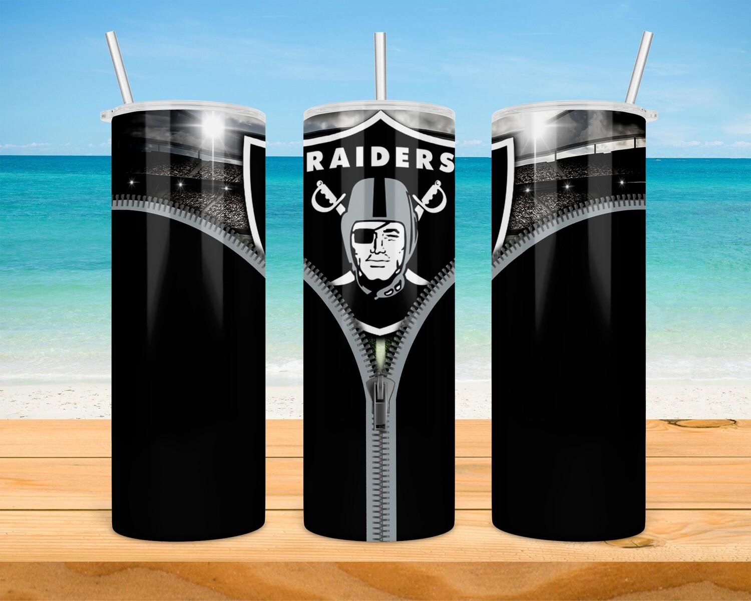 Las Vegas Raiders Zipper Football Tumbler