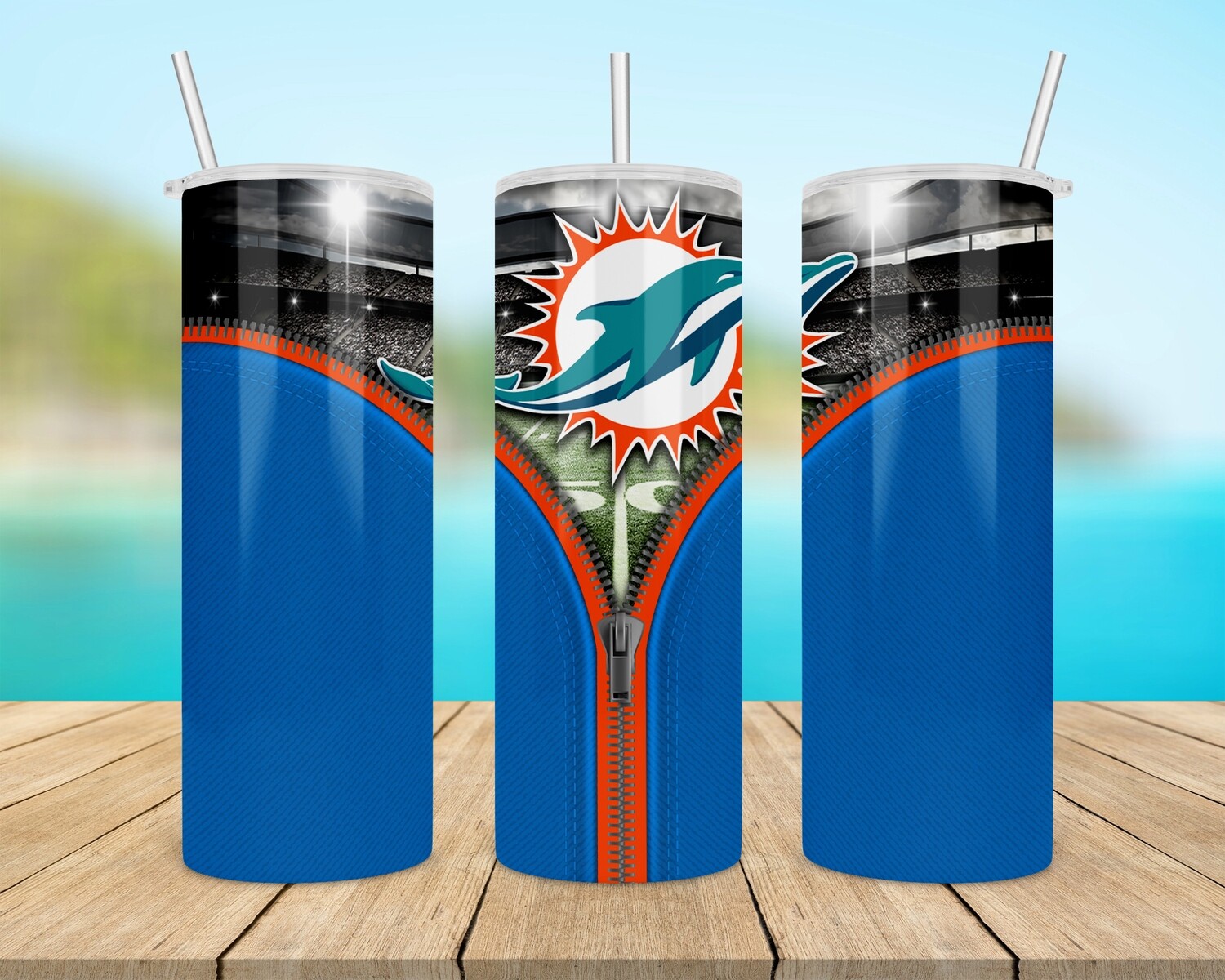 Miami Dolphins Football Zipper Tumbler