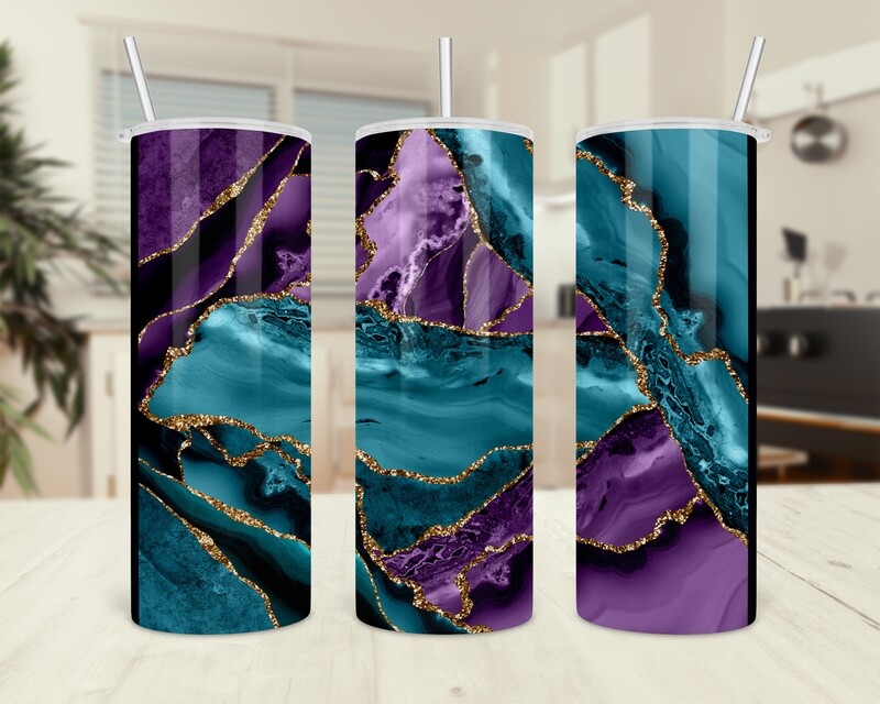 Purple Gold Teal Agate Marble Tumbler