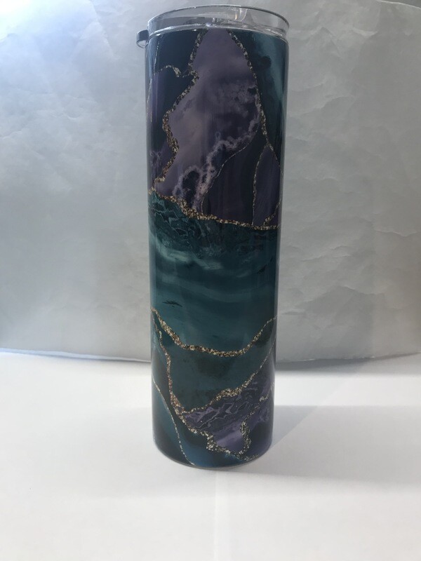 Purple Gold Teal Agate Marble Tumbler