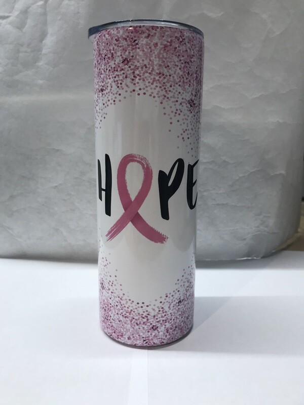 Silver Breast Cancer Awareness Hope Ribbon Tumbler