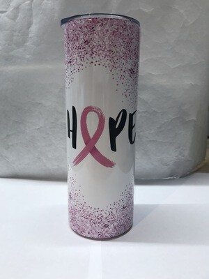 Silver Breast Cancer Awareness Hope Ribbon Tumbler