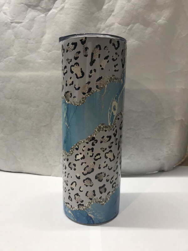 Cheetah Print Aqua Glitter Leopard Print Tumbler