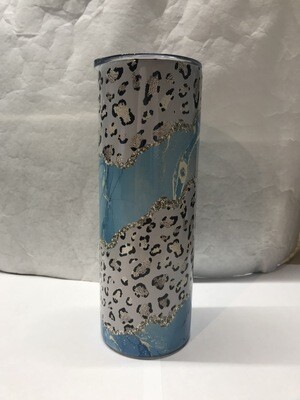 Cheetah Print Aqua Glitter Leopard Print Tumbler