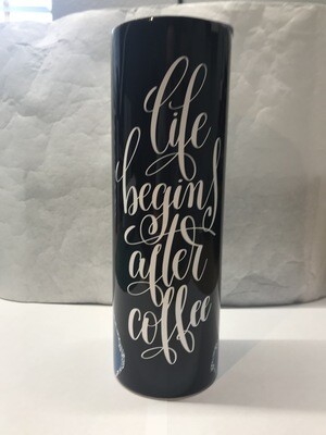 Blue Gold and Black Life Begins After Coffee Agate Galaxy Tumbler