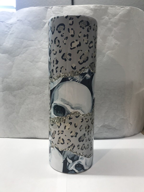 Cheetah Print Skull Halloween Glitter Leopard Print Tumbler
