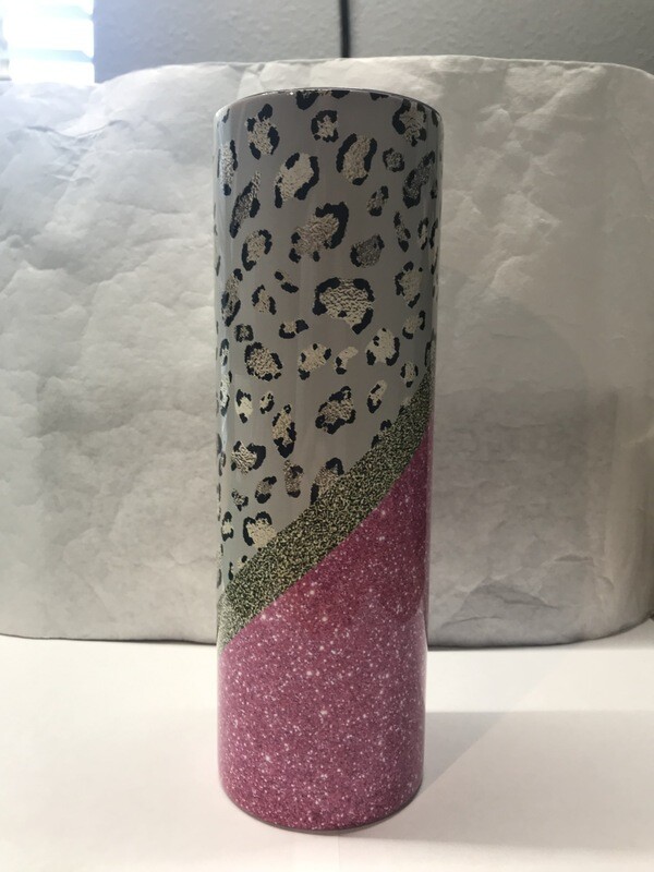Cheetah Print Pink Glitter Leopard Print Tumbler