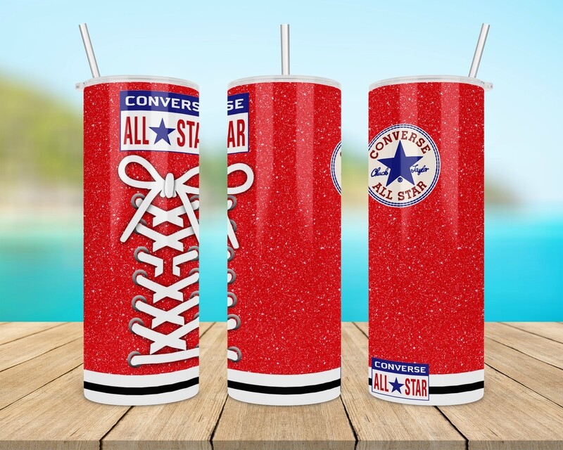 Converse All Star Red White Blue Glitter Tumbler