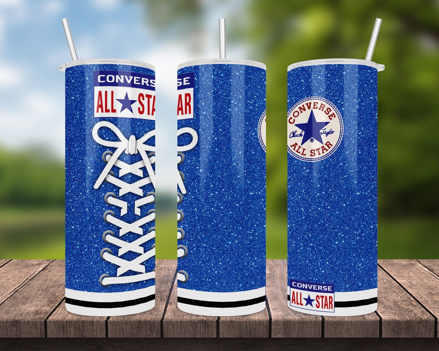 Converse All Star Blue Glitter Tumbler