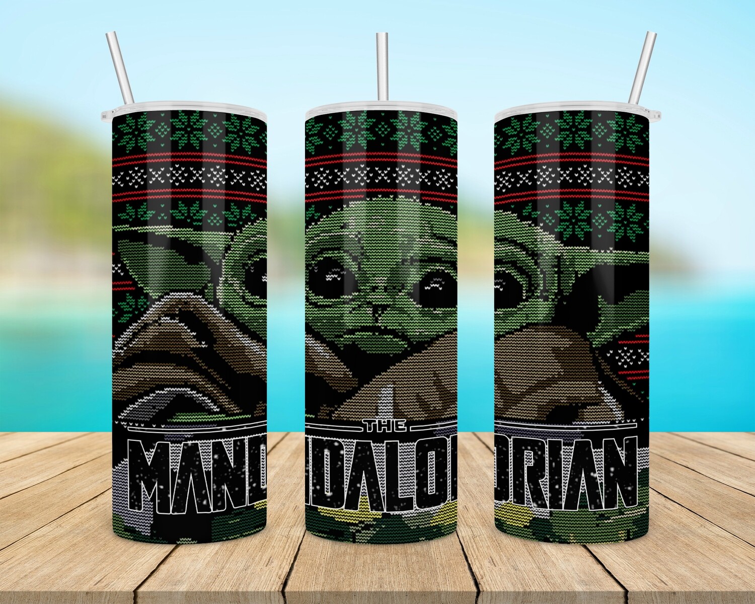 Star Wars Grogu Baby Yoda Mandalorian Christmas Sweater Tumbler