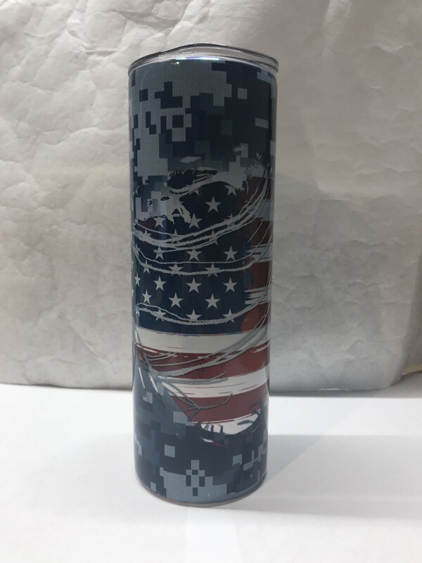 Camo Navy Blue USA Tumbler With Your Text