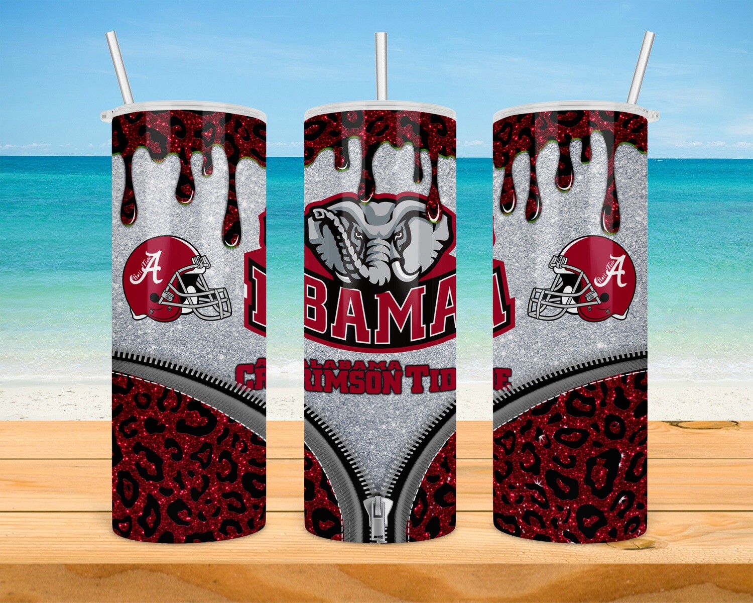 AL Bama Football Theme With GLITTER, Custom & Personalized, Stainless Steel  Tumbler, With Lid 