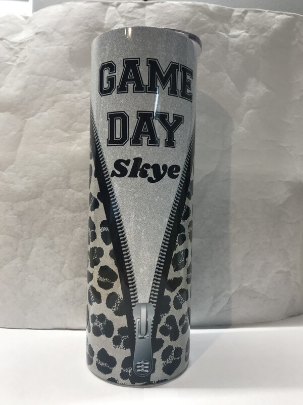 Cheetah Print Leopard Game Day Football Glitter Zipper Tumbler