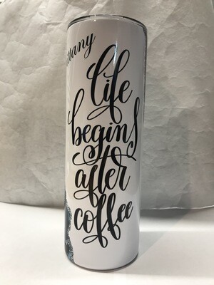 Blue Gold and White Life Begins After Coffee Agate Galaxy Tumbler