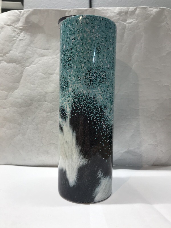 Cowhide Turquoise Aqua Glitter Cowgirl Farm Life Tumbler