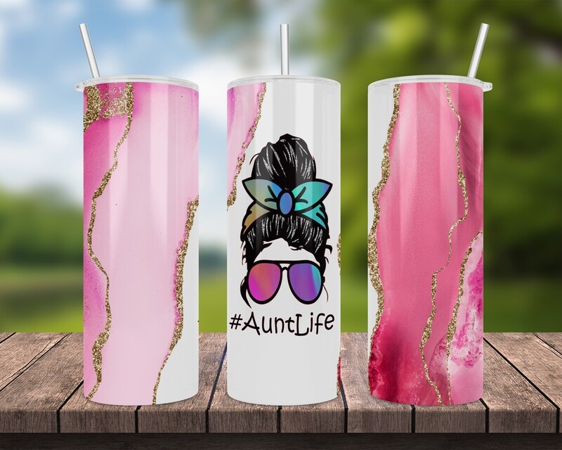 #AuntLife Pink Marble Tumbler