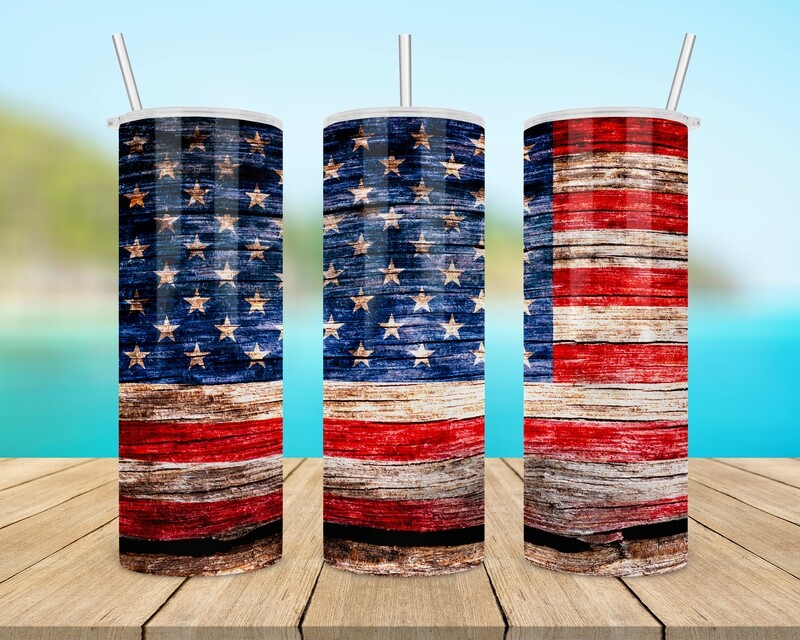 Wooden American Flag Tumbler