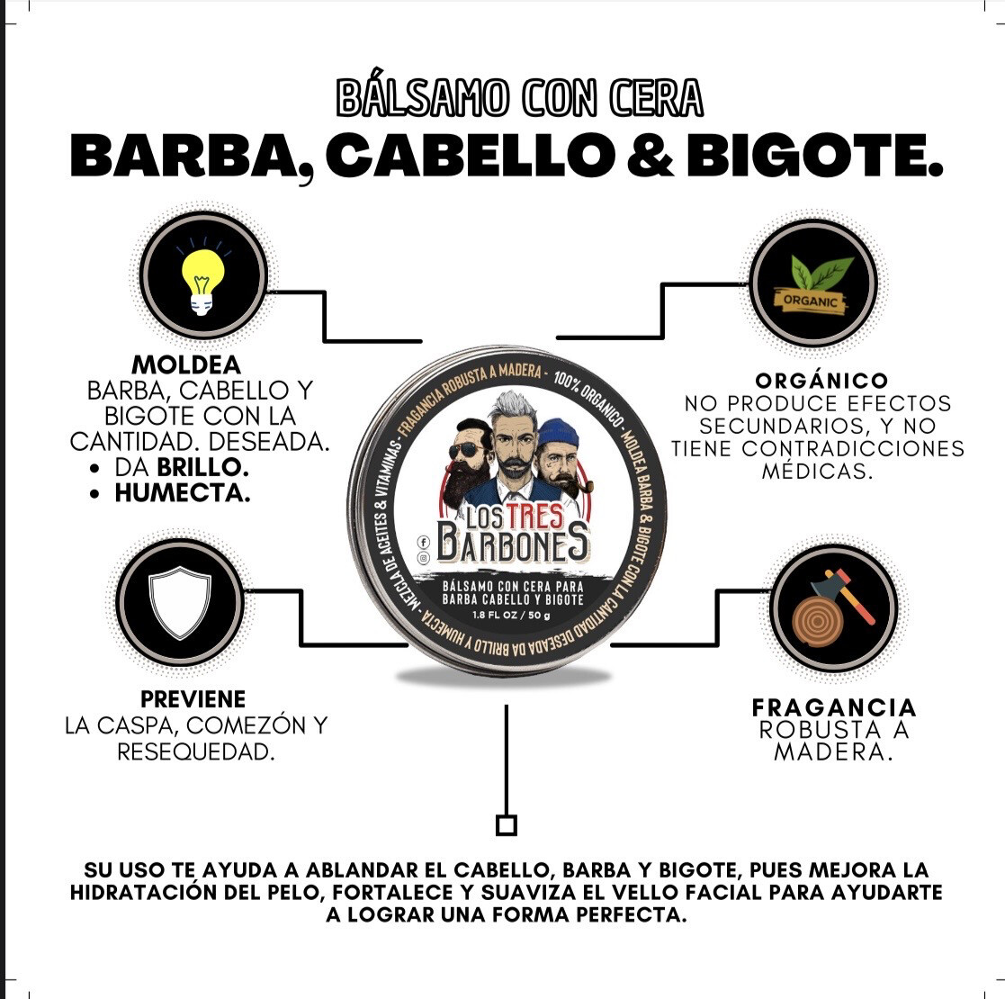 Bálsamo cera para cabello barba y bigote