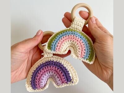 Rainbow baby rattle crochet pattern, crochet baby rattle teether, rainbow baby pregnancy gift