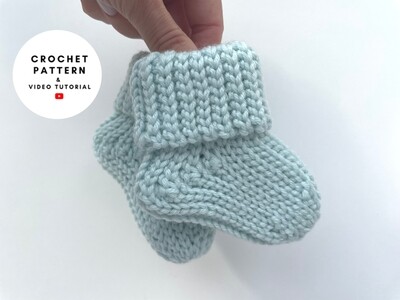 Crochet baby socks pattern beginner, warm winter socks newborn baby girl boy unisex 3 sizes up newborn to 12 months, easy DIY baby gift