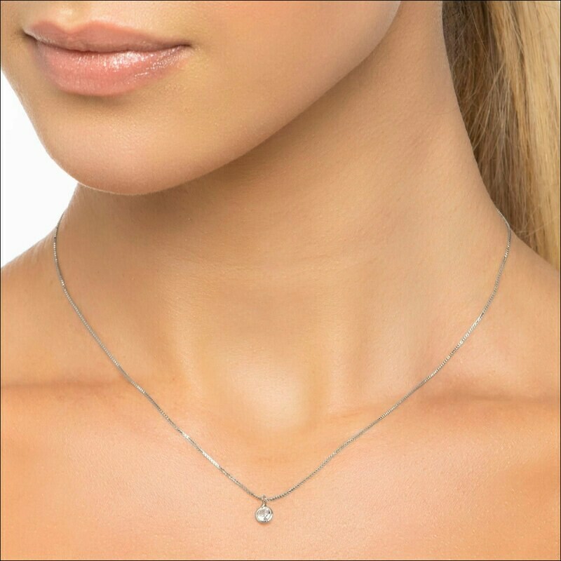 Rhodium-plated necklace with solitaire zirconia