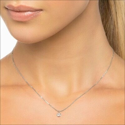 Rhodium-plated necklace with solitaire zirconia