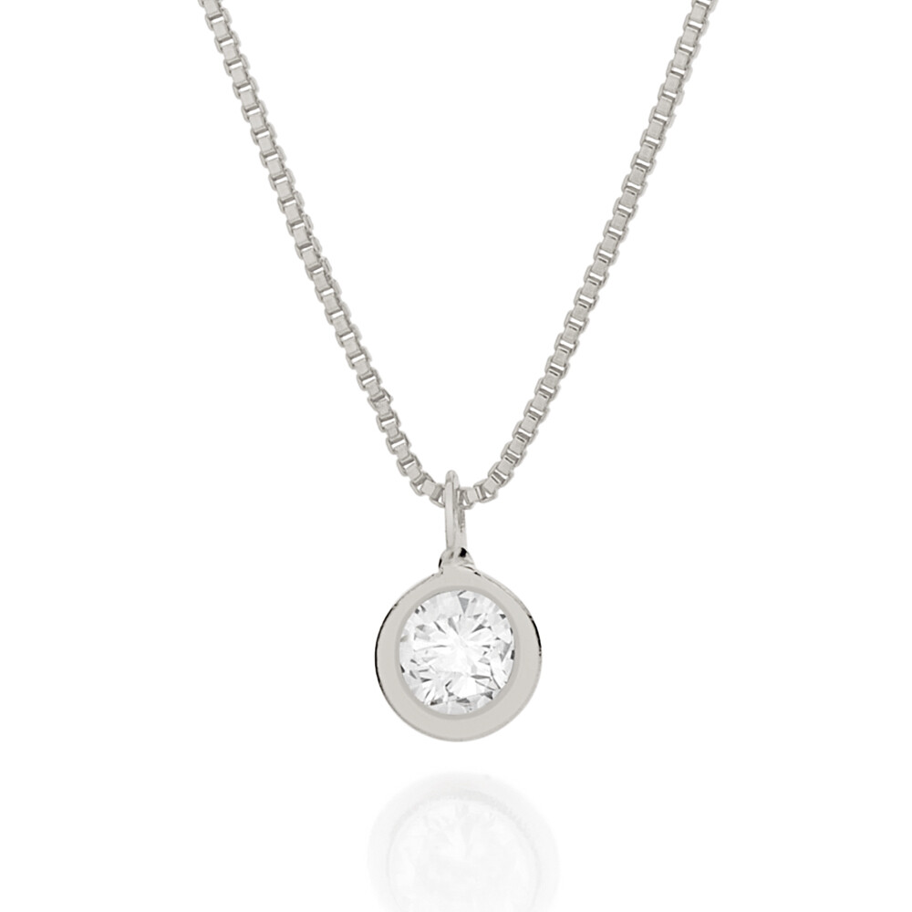 Rhodium-plated necklace with solitaire zirconia