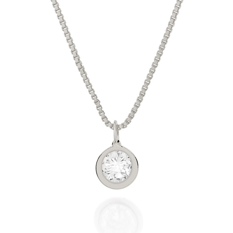 Rhodium-plated necklace with solitaire zirconia