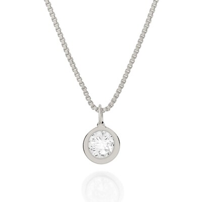 Rhodium-plated necklace with solitaire zirconia