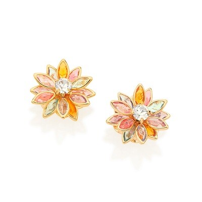 Gold-plated earring with colourful crystal flower