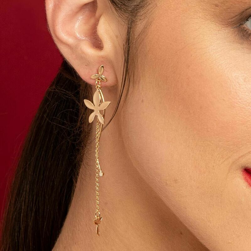 Gold-plated flower maxi dangly earrings