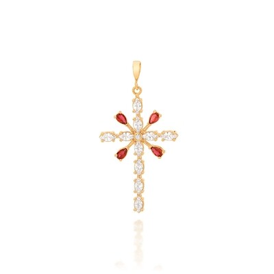 Gold-plated unique cross pendant with zirconias and crystals