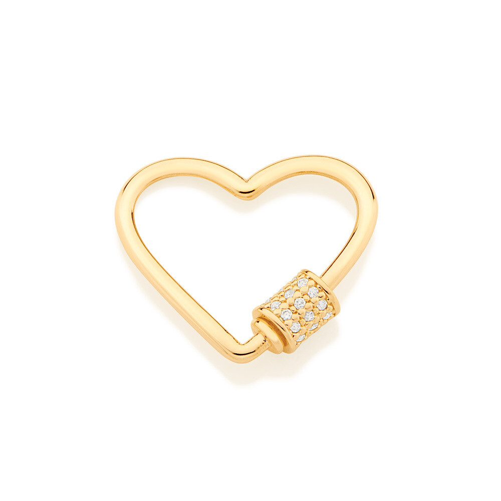 Gold-plated heart carabiner pendant with zirconia
