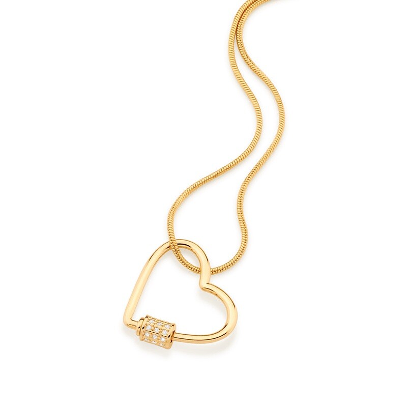 Gold-plated heart carabiner pendant with zirconia