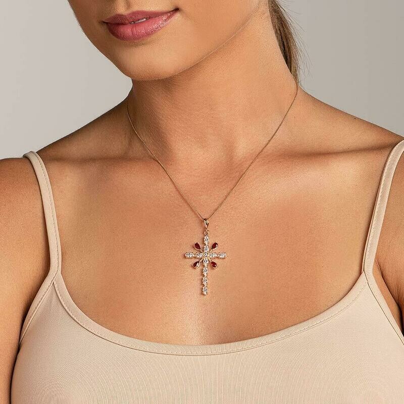 Gold-plated unique cross pendant with zirconias and crystals